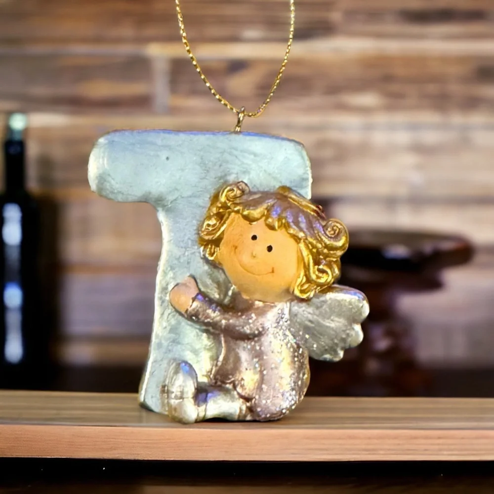 NWT Sparkling Glitter Angel Ornament Initial T Christmas Decor